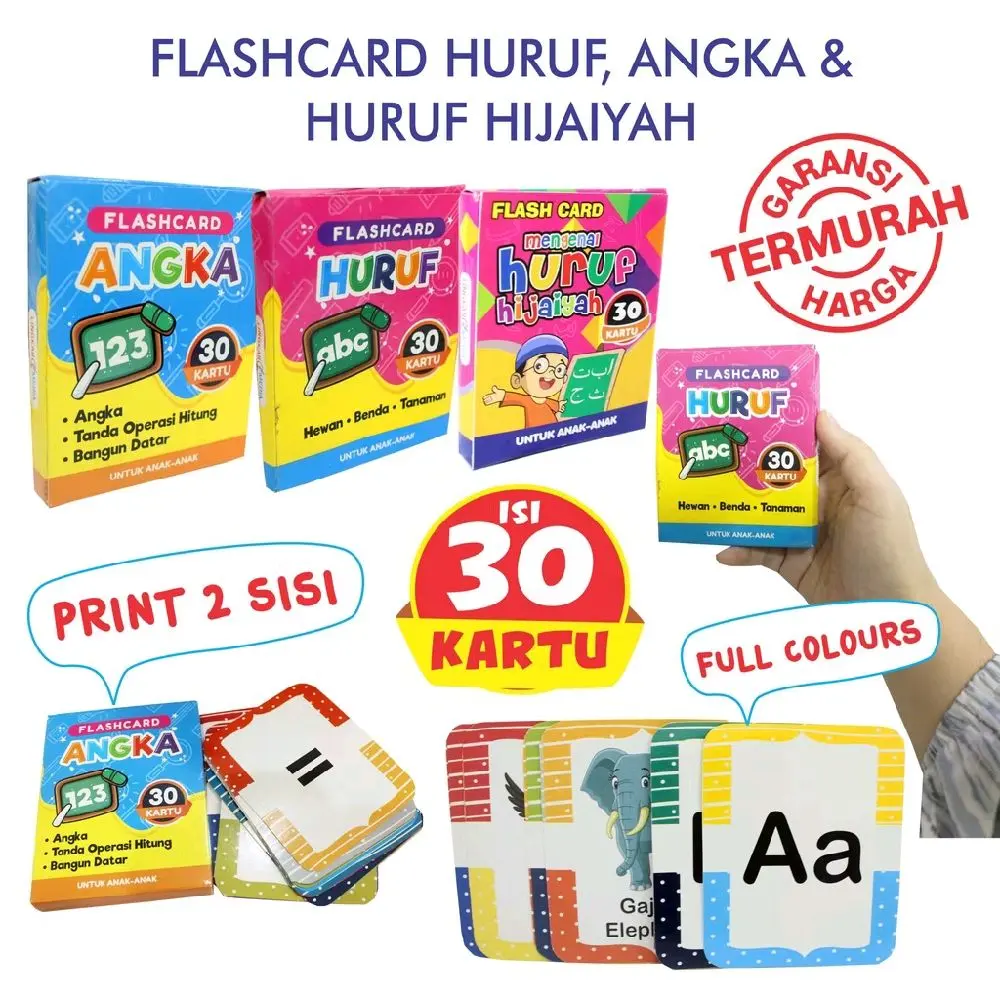 Flash card huruf | flash card angka | flash card hijaiyah | kartu huruf angka dan hijaiyah Ready stok