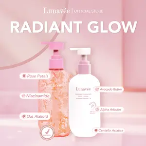 Lunavée - Bundle RADIANT GLOW Body Lotion 250ml + Rose Flowers Body Wash 400ml (FREE GIFT)  Mencerahkan Kulit Kusam, Memperbaiki Skin Barrier Niacinamide Hydrating