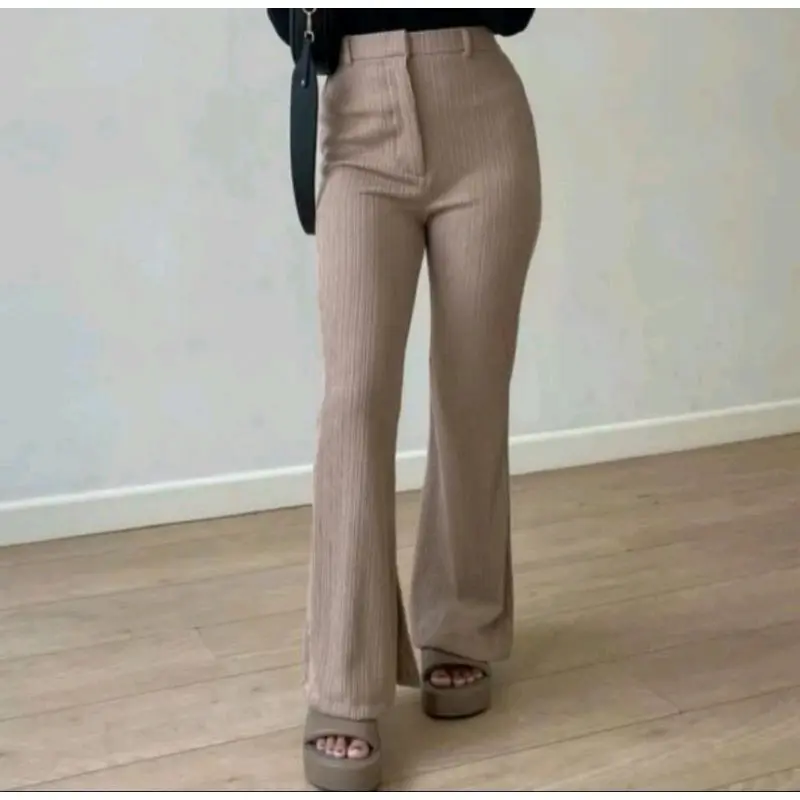 CELANA WANITA CUTBRAY KNIT HIGHWAIST - Model Panjang - Kulot Hitam Bawahan Cewek Dewasa Casual Basic Formal Nyaman Slim Fit Pant 4