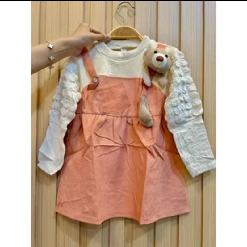 04-DRES  ANAK CEWEK LENGAN JAGUNG USIA 6bln-3THN Gaun Perempuan Katun Bayi 5