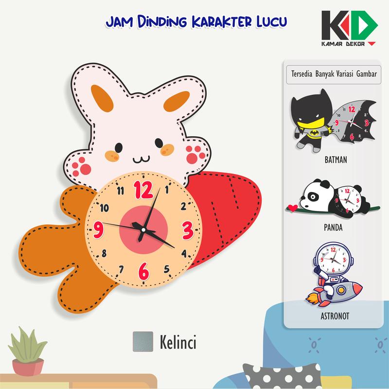 Jam Dinding Aesthetic Gambar Kelinci Hiasan Pajangan Dekorasi Kamar Anak Jam SNI Motif Batik 1
