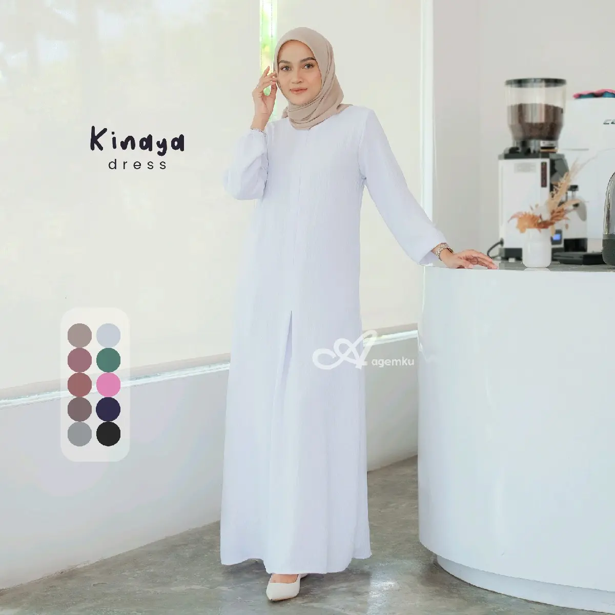Kinaya Dress - Gamis Kekinian Airflow Cotton Simple Elegant Slim Look Small - Big Jumbo Size Busui Friendly