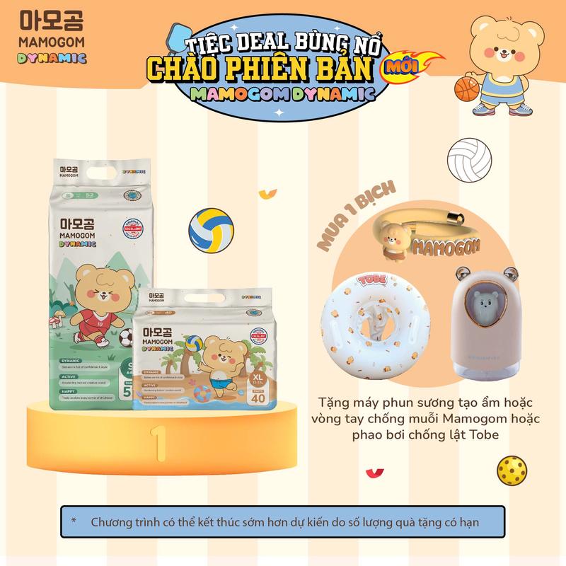 [MAMOGOM DYNAMIC x TRƯỜNG THỊNH] [Tặng phao bơi chống lật ToBe hoặc máy phun sương tạo ẩm hoặc vòng tay chống muỗi Mamogom] 01 bịch tã/bỉm dán/quần MAMOGOM DYNAMIC mềm mịn thấm hút cho bé