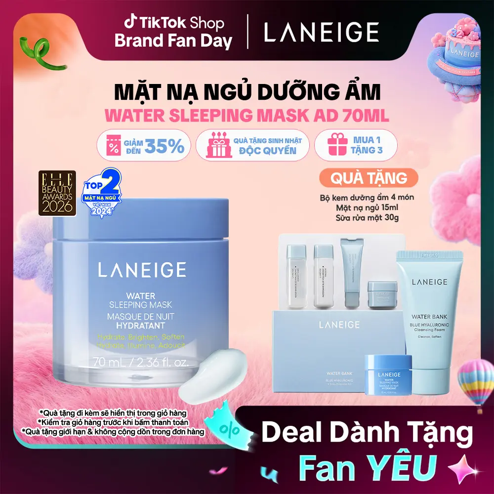 Mặt nạ ngủ dưỡng ẩm tăng cường khả năng tự vệ của da làm đẹp da LANEIGE Water Sleeping Mask AD 70ml Skincare Cosmetics Women
