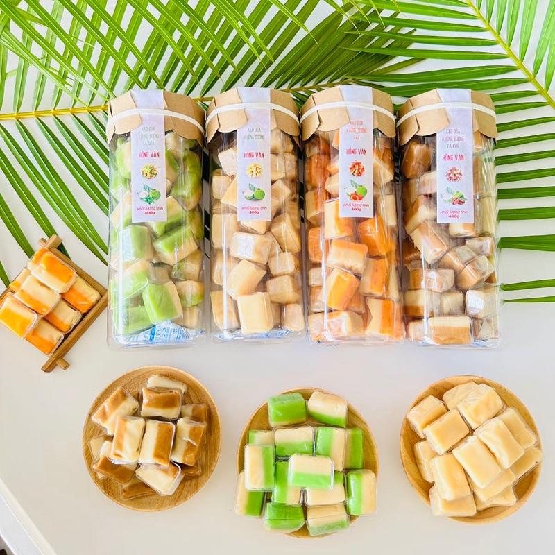  KẸO DỪA  KHÔNG  DÙNG ĐƯỜNG   Lá dứa Gấc Nguyên chất  Cà Phê   - Đặc Sản Xứ Dừa 