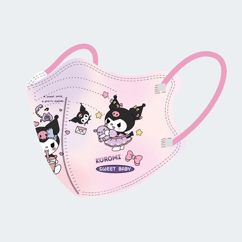 Product Introduction of 50 piece mask Kuromi series children's mask 4D three-dimensional facial mask cute cartoon 3-12 year old children's facial mask Kuromi children's facial mask disposable mask 20