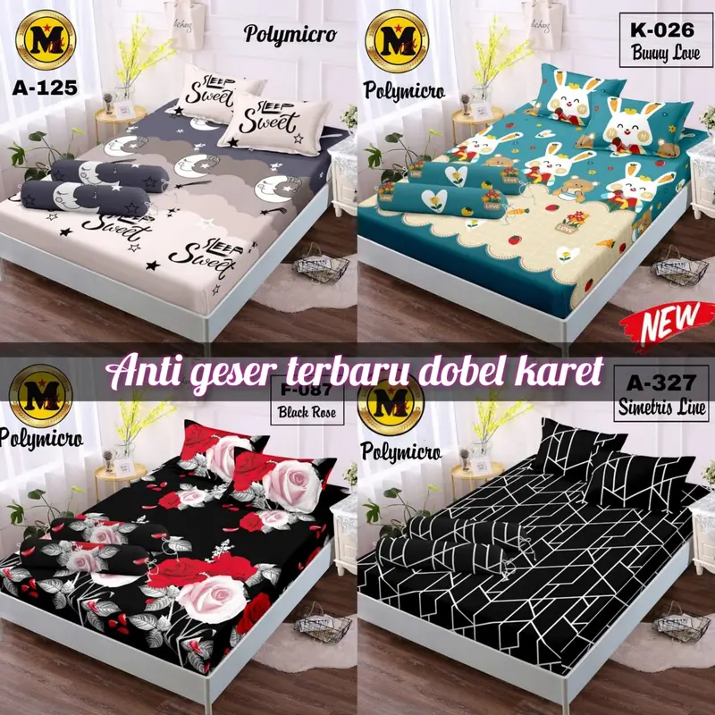 Sprei anti geser dobel karet motif karakter semua ukuran ada 90 120 160 180 20 0