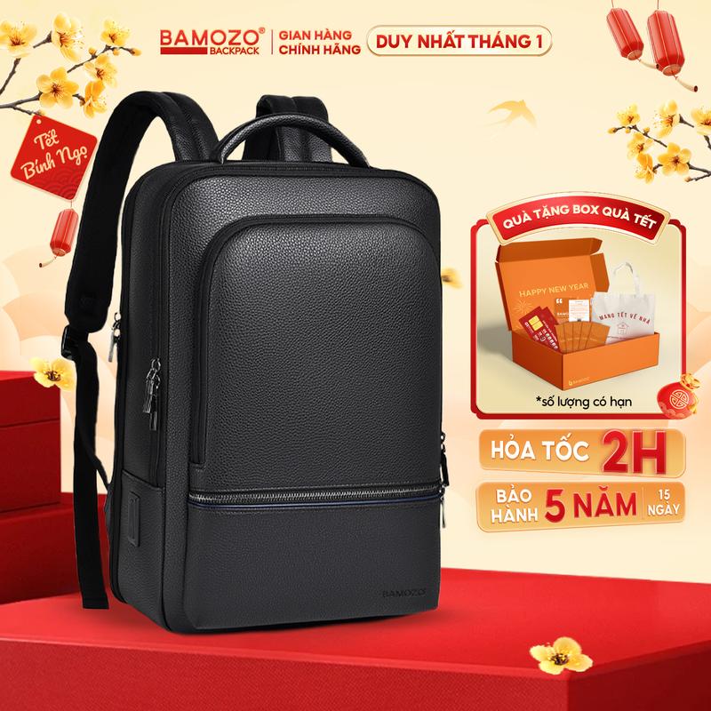   TẶNG TAG DA  Balo Bamozo balo da PU nam nữ ulzzang chống thấm nước basic trơn đựng laptop 15,6 inch Backpack Đeo Vai_BL07 