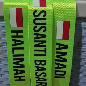 ANP88 - Name Tag Koper Custom Nama Estetik untuk Haji Umroh & Traveling dengan Logo Bendera dan Ka'bah Tali 40cm Mudah Dikenali