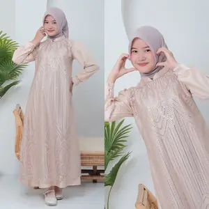 Gamis Anak Tanggung 7-15 Th Clara Dress Brukat Tile Premium Kekinian 2026 Bahan Silk Cuple Dan Sergaman Desain Modern Dan Elegan