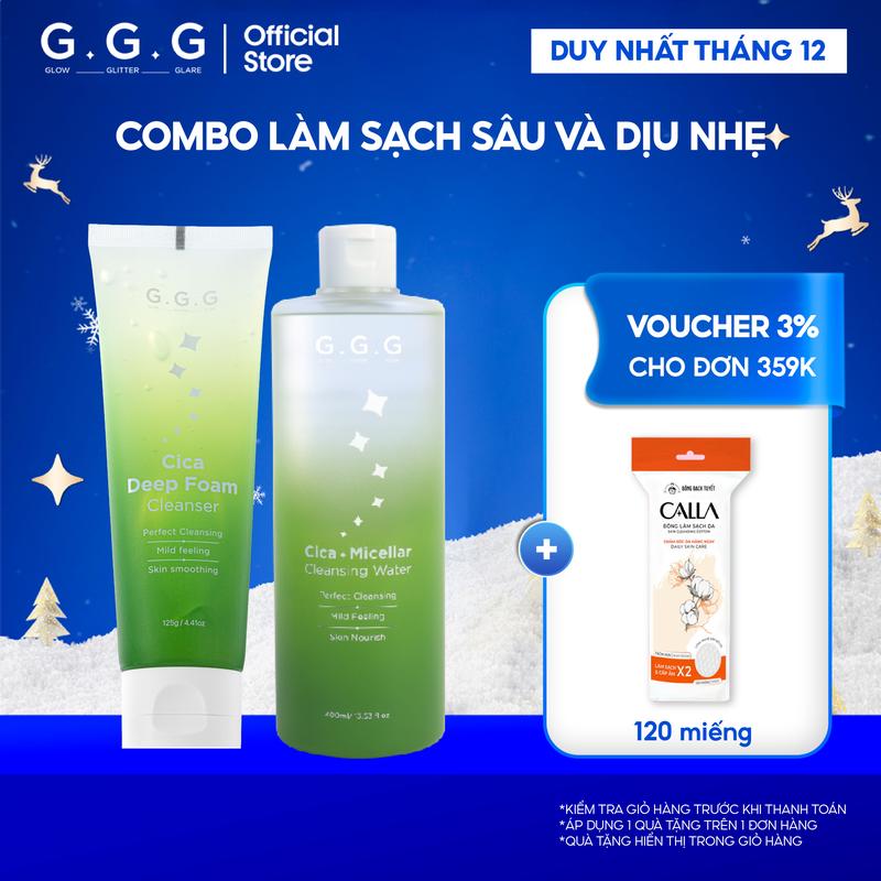 Bộ đôi Hỗ Trợ Sạch sâu Ẩm mịn Không khô da từ Rau Má Micellar Cleansing Water 400ml+Cica Deep Foam Cleanser 125gr