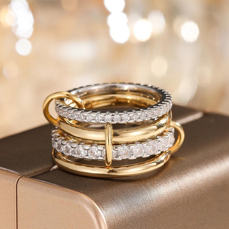 Interlocked Stackable Rings for Women - Multi-Metal Statement Rings with Cubic Zirconia Accents - Stylish Two-Toned Jewelry-Mother's Day Gift Mom 4