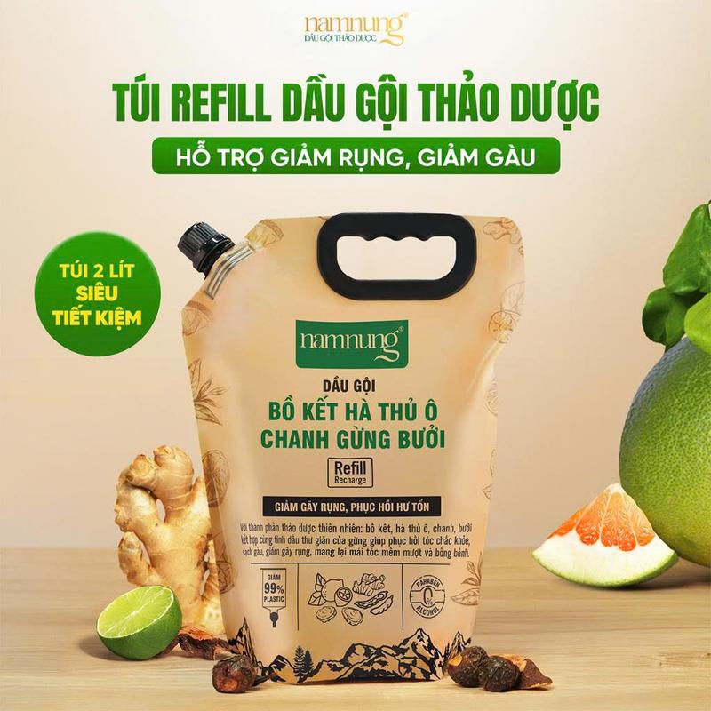 Dầu Gội Thảo Dược NAMNUNG Hỗ Trợ Giảm Rụng, Giảm Gàu Dạng Túi Refill 2 Lít Bảo Vệ Môi Trường