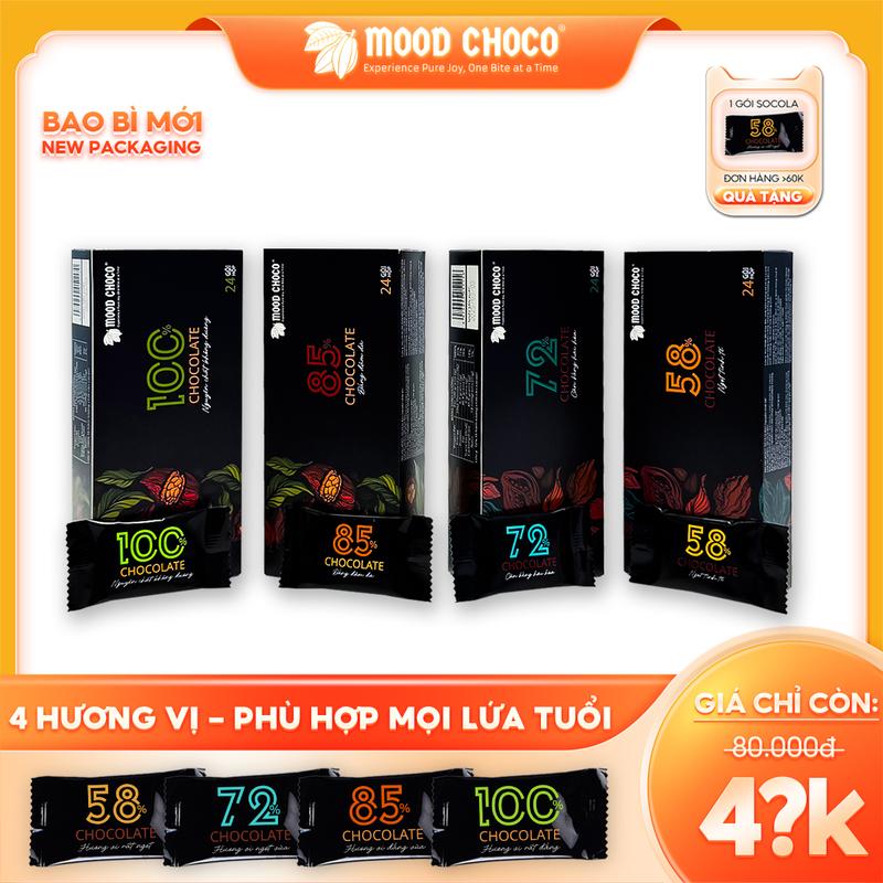 [HỘP 24 CÁI] Socola Đen Đắng Nguyên Chất Ít Đường Hương Vị Đắng MOOD CHOCO Snack Ăn Vặt Sô Cô La Ca Cao Chocolate