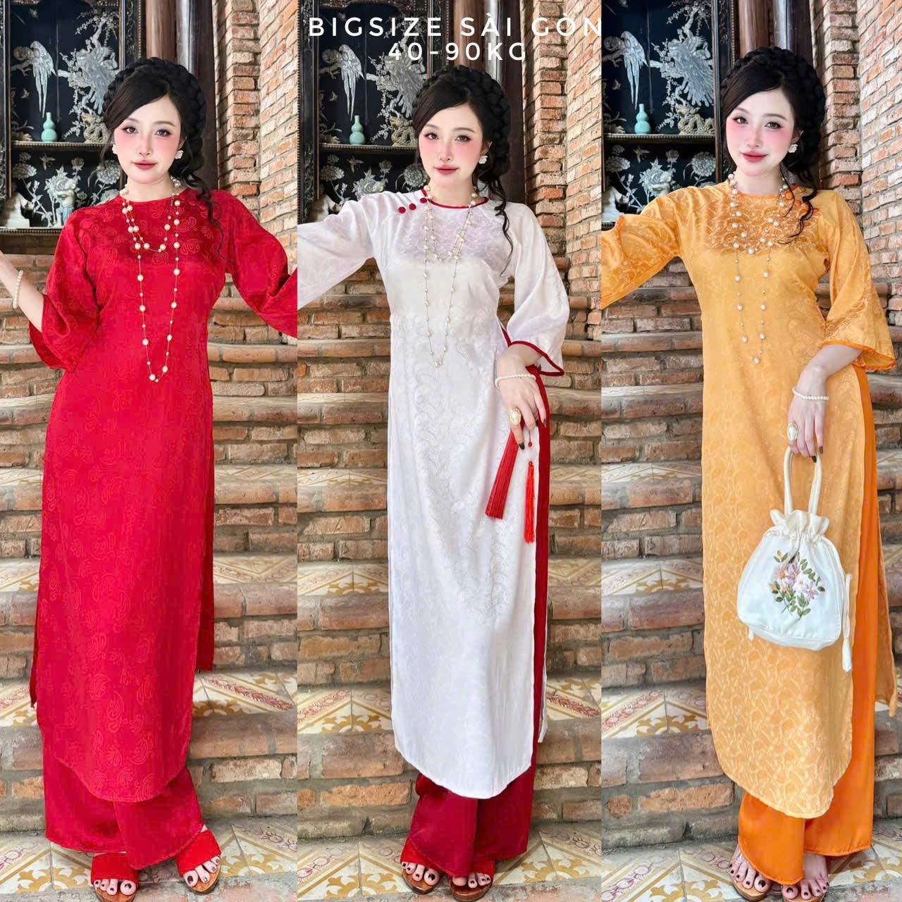 [Tết 2026] Áo Dài Cách Tân Cổ Tròn Phối Nút Bọc Vải Gấm 2 Da Cao Cấp Quần Vải Latin 40-95Kg Nữ Women Dress Voan - A.1722