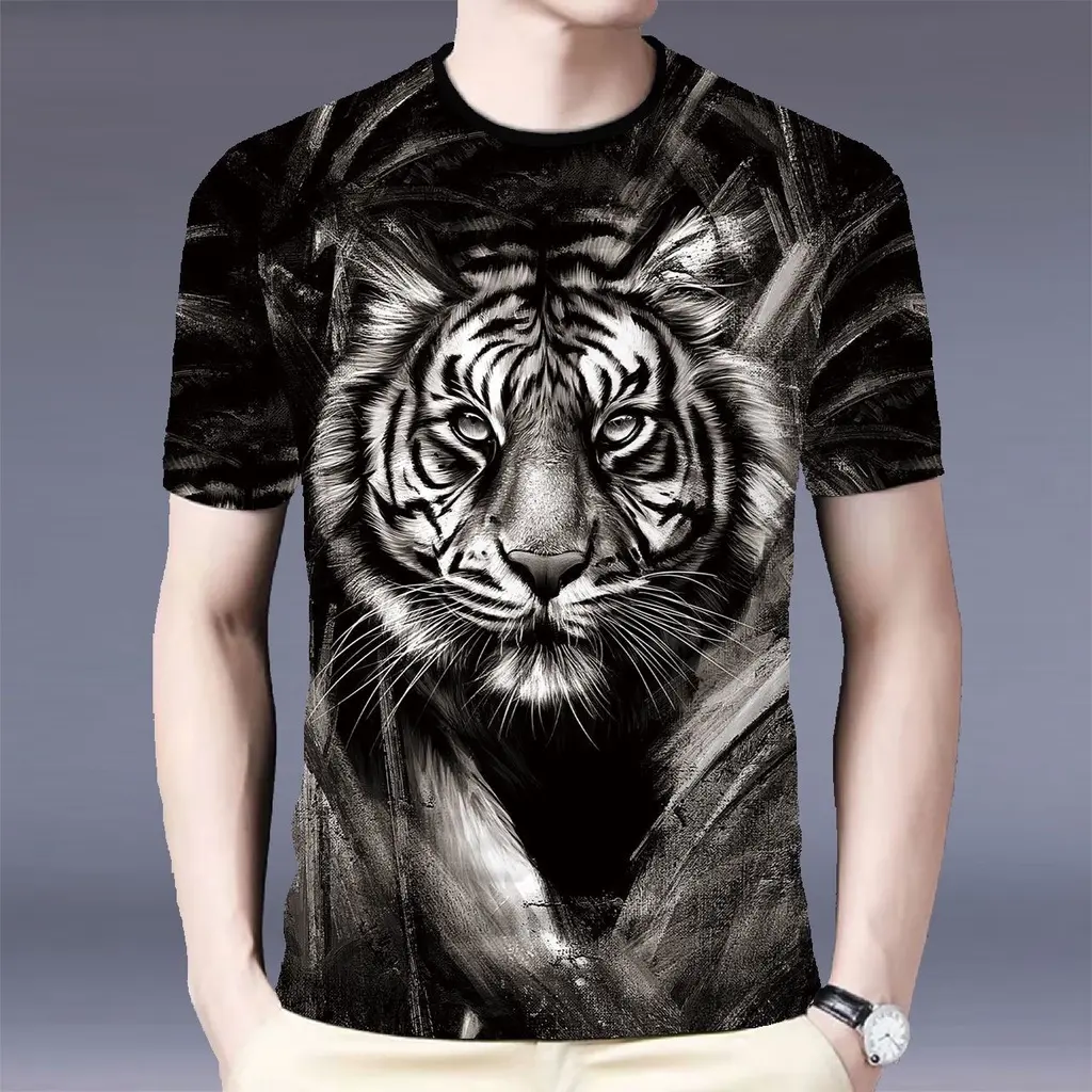 Summer tshirts fashion animal graphic t shirts 3D tiger printed men's tshirt oversized short sleeve T-shirt casual o-neck tops punk streetwear Menswear Breathable