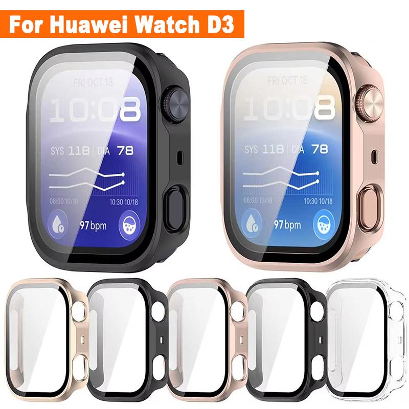 Kính cường lực + vỏ nhựa polycarbonate (PC) cho Huawei Watch D3 – miếng bảo vệ màn hình chống trầy xước, ốp bảo vệ kiểu bumper – phụ kiện