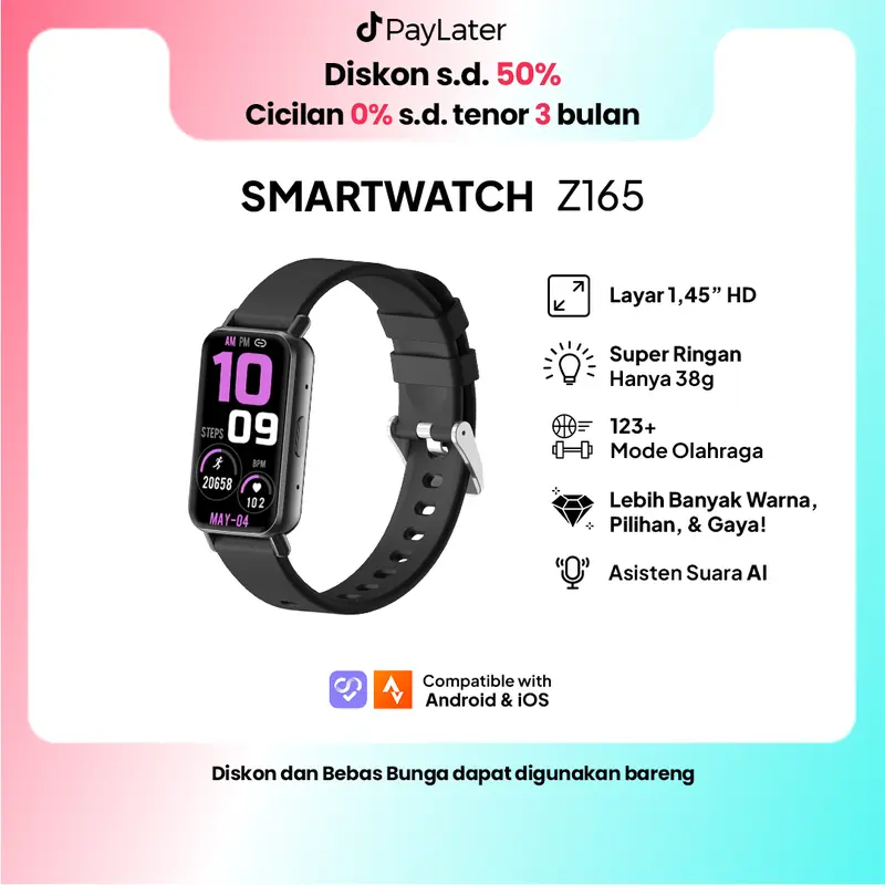IDOTIME Smart Band Z165 (HITAM) Jam Tangan Pintar 2025 Bluetooth