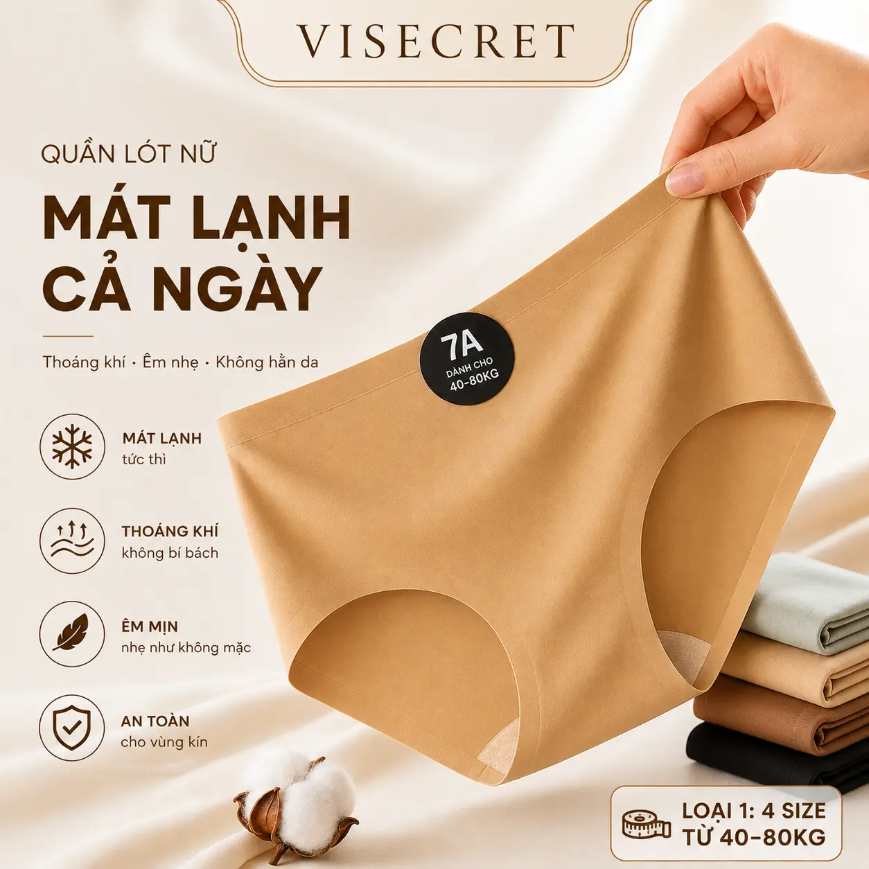 Quần Lót Nữ Quần Chip Nữ Su Đúc Lạnh Tàng Hình – Kháng Khuẩn 7A, Không Đường May, Không Lộ Viền, Mỏng Nhẹ Thoáng Mát--VN230204K