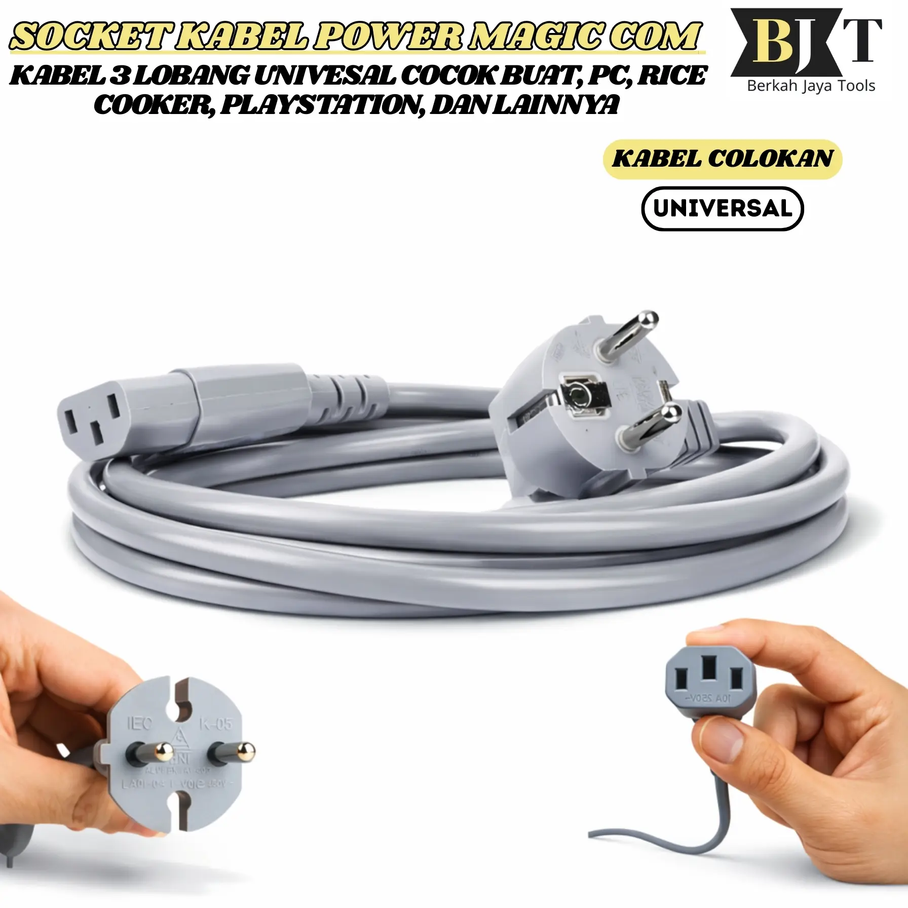 Kabel Power Soket Lubang 3 Kabel Power Universal PC Komputer Magic Com Colokan 3 Lubang rice cooker Tahan Lama