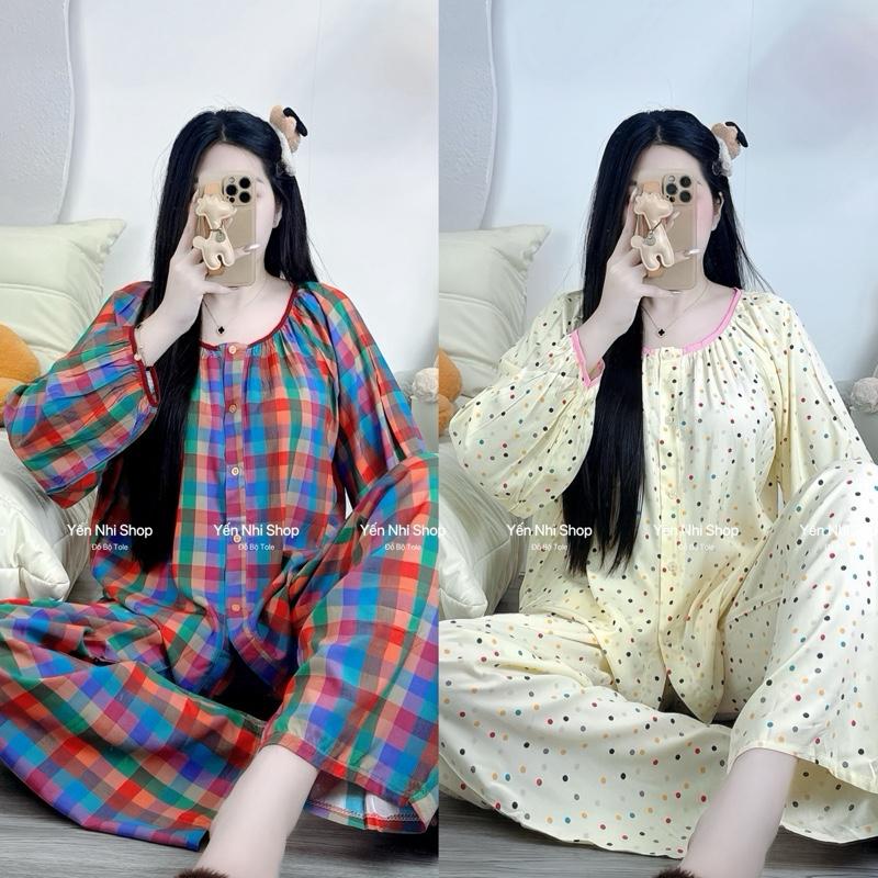  YN005 Đồ Bộ Tole Lanh Nữ L1  40-85kg  Dáng Áo Cổ Tròn Viền Tay Dài Quần Dài Bộ Mặc Nhà Xinh Chất Vải Mềm Mịn Mát 