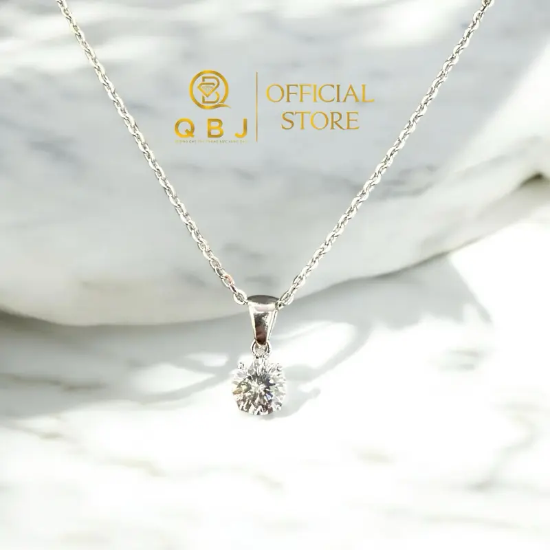 Dây chuyền nữ bạc ý S925 XI KIM gắn Viên chủ đá Moissanite 6,5Li sáng đẹp kèm theo giấy tờ kiểm định . DC moissanite - Quốc Bảo Jewelry- QBJ 5