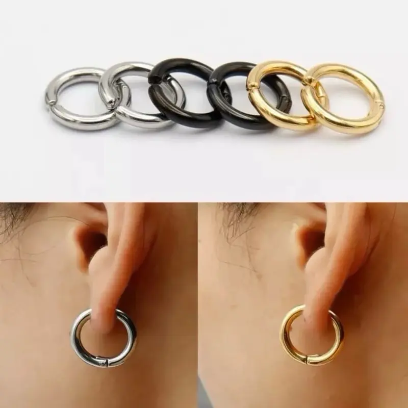 (COD) Anting Hoops Jepit Tanpa Tindik Pria Wanita Titanium Aksesoris Fashion Earrings Antikarat Silver Hitam 0