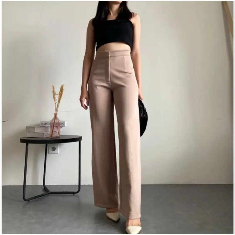 Loose Pants Scuba Celana Anti Kusut Celana Kulot Wanita Polyester Panjang Basic Karet Stretch Nyaman Kantor Casual celanakulot 7