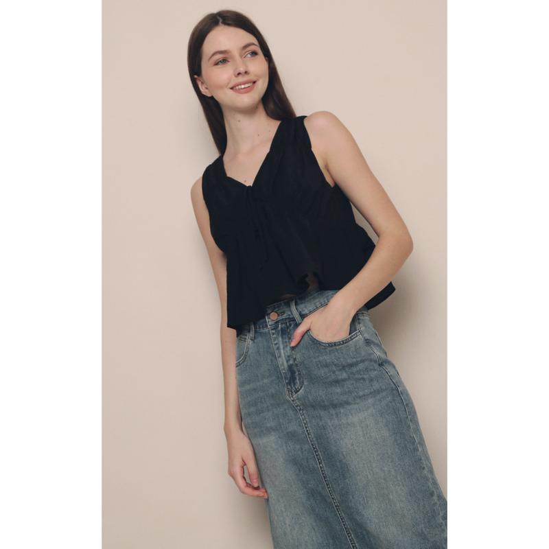 Kelly Ruche Tie Blouse Black (Hollyhoque) 3