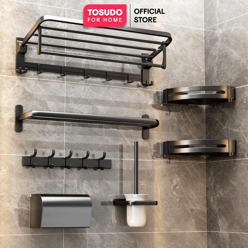 Kệ dán tường nhà tắm TOSUDO đa năng để đổ phòng tắm chất liệu Nhôm cao cấp tặng kèm keo dán và ốc vít