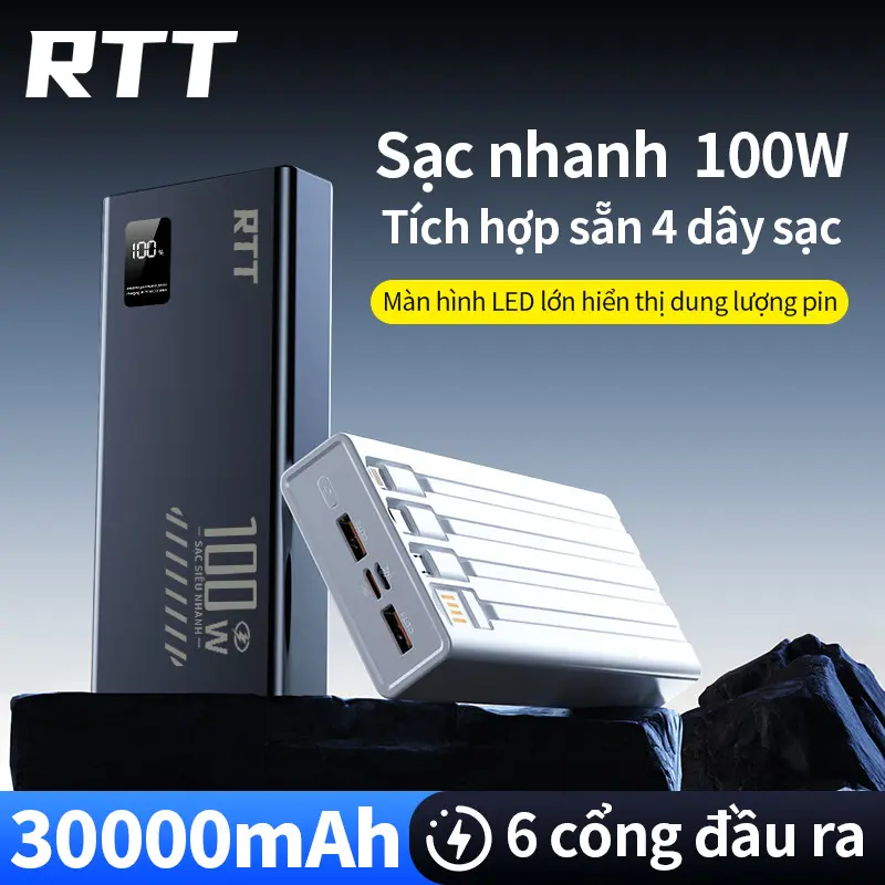 Nguồn điện di động,tích hợp 4 dây sạc,có màn hình hiện thị phần trăm pin.Phù hợp với mọi loại điện thoại di động,Cổng USB. Cáp sạc Type-C.