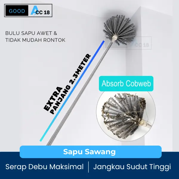 Sapu Sawang Gagang Dapat Di Panjangkan Hingga 2.3 Meter Pembersih Sarang Laba-Laba Debu Plafon Rumah