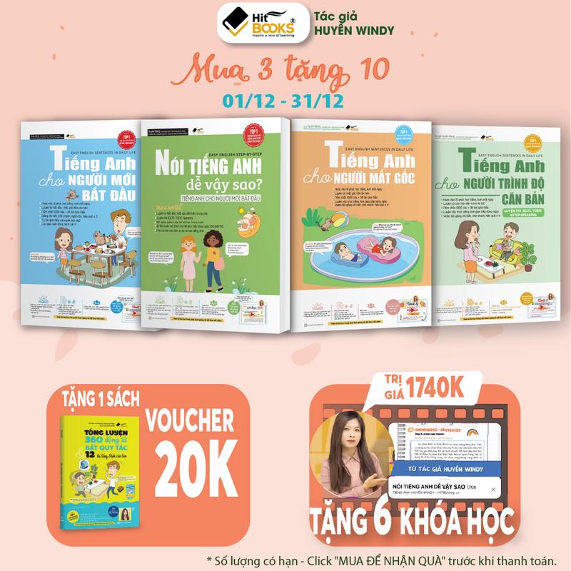  Sách combo 4 cuốn Tiếng Anh Bắt Đầu+ Tiếng Anh Mất Gốc+ Tiếng Anh Căn Bản + Nói Tiếng anh dễ vậy sao kèm khoá học Hitbooks 