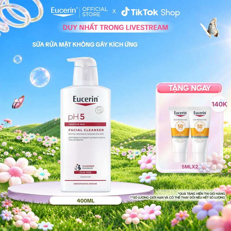 Sữa rửa mặt không gây kích ứng cho da nhạy cảm Eucerin pH5 Facial Cleanser 400ml