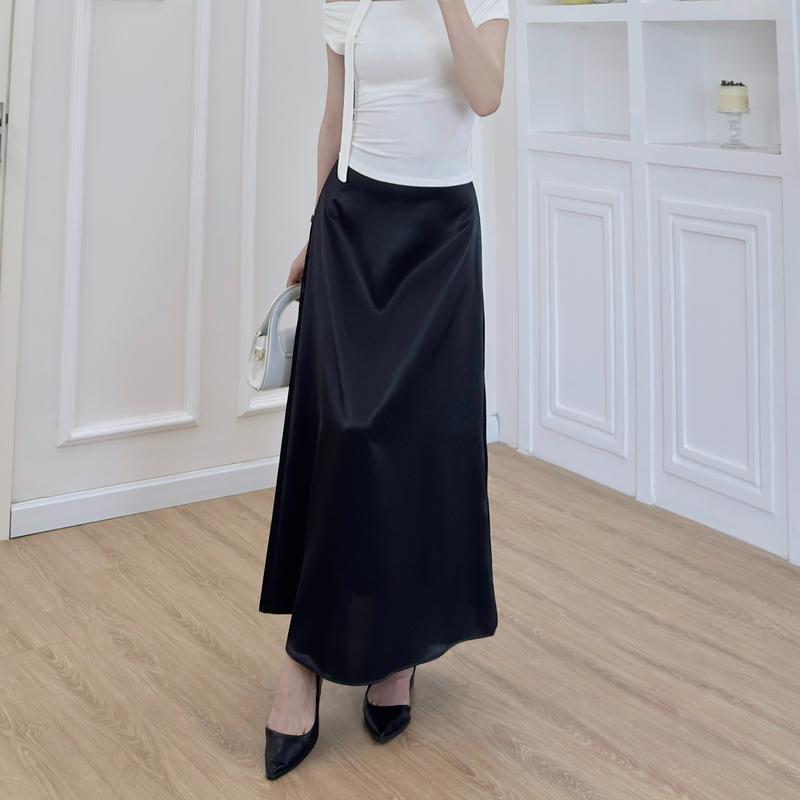 Chân váy lụa chữ A 2 lớp dáng dài che bụng dễ mặc