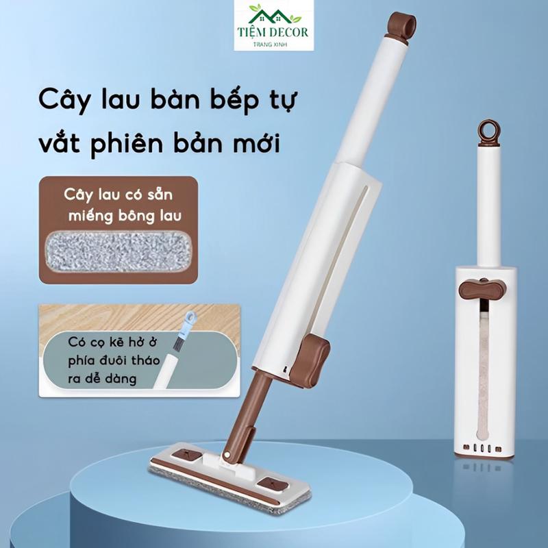 [ TẶNG 1 BÔNG LAU ] Cây lau tự vắt mini, lau bàn bếp cầm tay,lau phòng tắm xe hơi nhỏ gọn tiện lợi, có gạt nước, bản chải tháo rời