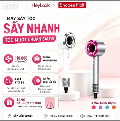 Máy Sấy Tóc Tốc Độ Cao 1600W, 200 Triệu Ion Âm, Sấy Khô Nhanh, Kiểm Soát Nhiệt Thông Minh, Chăm Sóc Tóc
