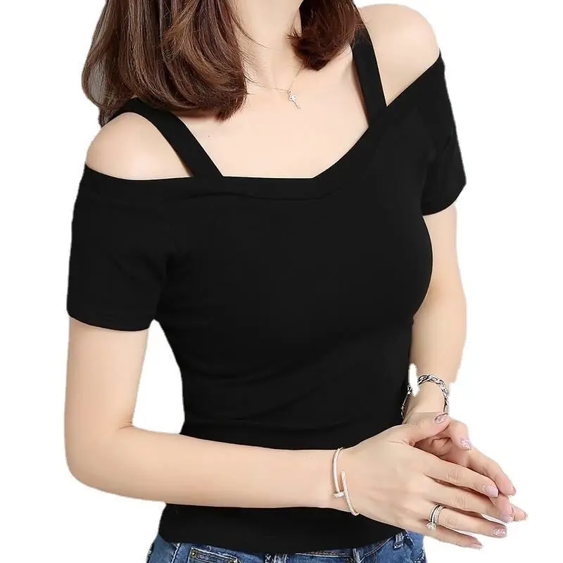 Áo Phông Trễ Vai, Phong Cách Hàn Quốc Mới Mùa Hè, ngắn Tay Áo, Dây, Dành Cho Nữ, Gợi Cảm Và Ôm Sát, Thích Hợp Cho Học Sinh, Áo Hàng Đầu