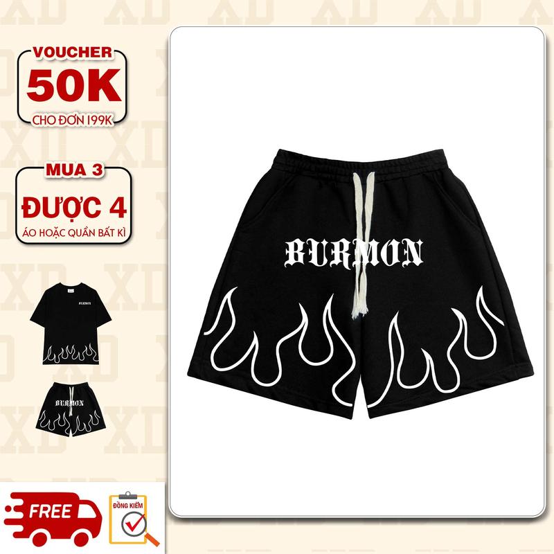 Quần shorts nam nữ The Xide quần đùi in hình FIRE form rộng chất cotton 2 chiều định lượng 250gr co giãn