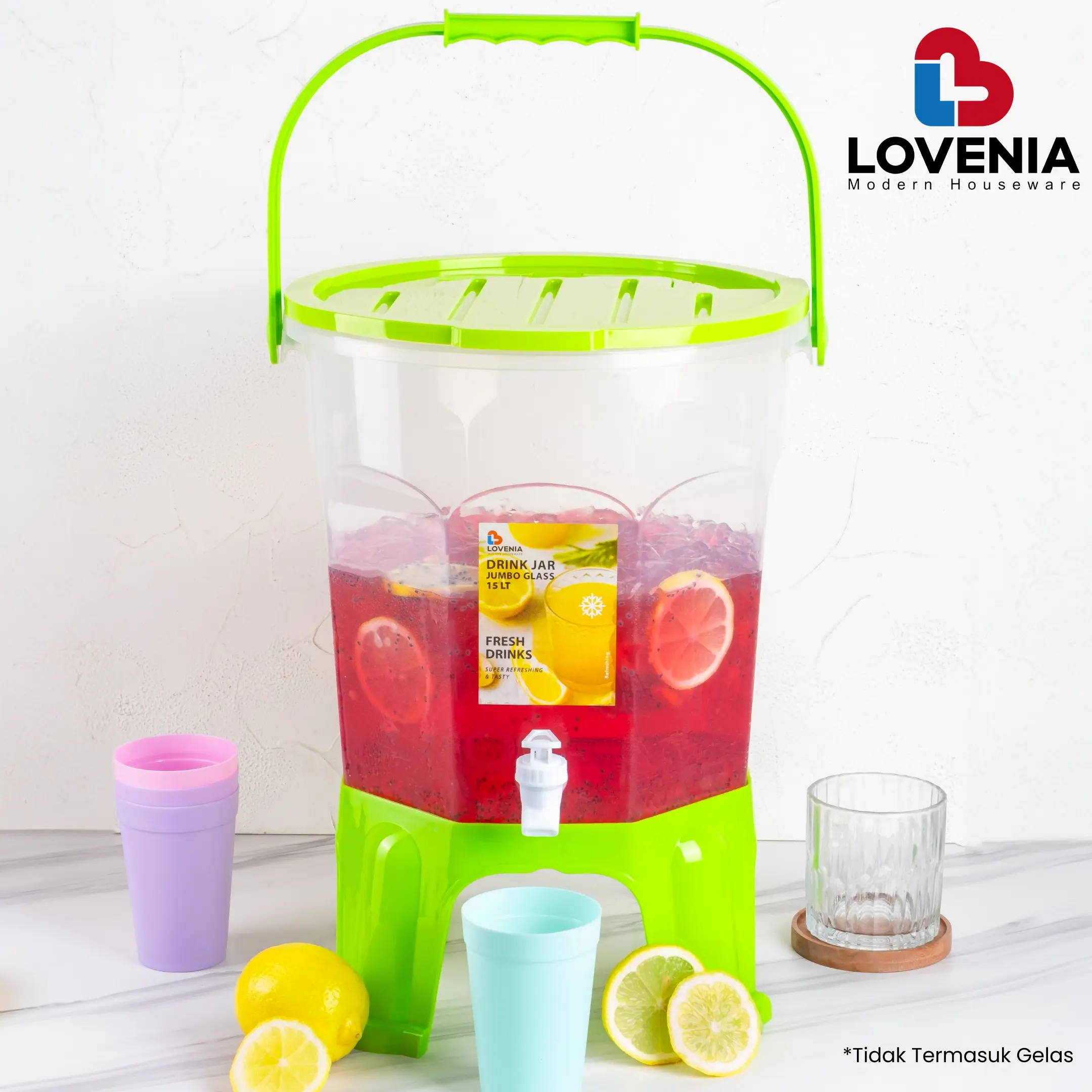 Lovenia Drink Jar Toples Es Kran 25 Lt Model Gelas Jumbo Plastik / Dispenser es Buah dengan Gagang