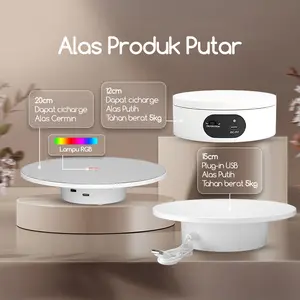 Aurop Meja Rotating Stand Display Mirror RGB 20cm - Alas Putar Fotografi 360 Derajat dengan Lampu Cermin Elektrik & Kabel USB untuk Pengambilan Gambar - Alat Putar dengan 3 Kecepatan dan ABS Kokoh