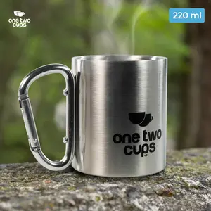 One Two Cups Gelas Cangkir Carabiner Camping Mug Stainless Steel 220ml - VB1 - Silver