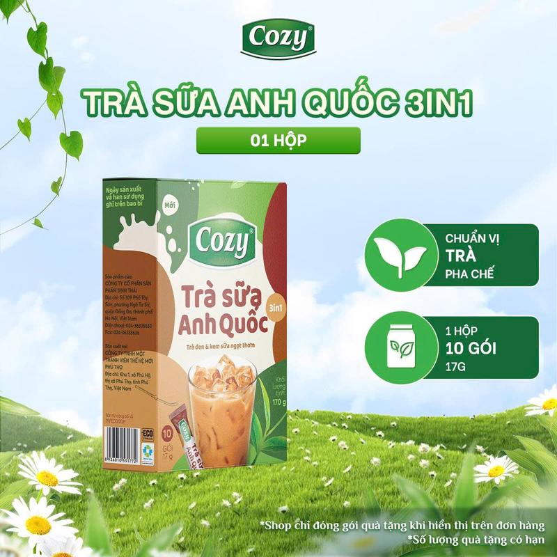 Trà Sữa Anh Quốc- Matcha - Sầu Riêng Hòa Tan 3in1 Cozy Tea - Tiện Lợi (10 gói x 17gr) Chuẩn Vị Trà Sữa Tiện Lợi