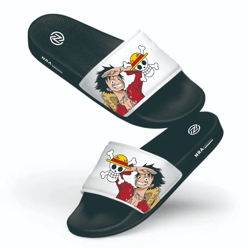 Sandal Slop Pria Luffy Anti Slip Karet Kasual Warna Ceria Shoes 4