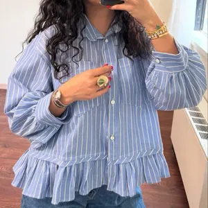 ELLENA BLOUSE | korean blouse basic stripe rempel bawah crop BY MULLYACOLLECTION