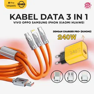 IDONES Kabel Data 3 in 1 35W-240W Charger Super Cepat Fast Charging Type C Mikro Cable USB IOS Apple Lightning Panjang 1.2 meter Kabel Pengisian Ponsel Super Cepat Pengisian Cepat Micro USB Type-C  untuk Huawei Oppo Samsung 3in1 Fast