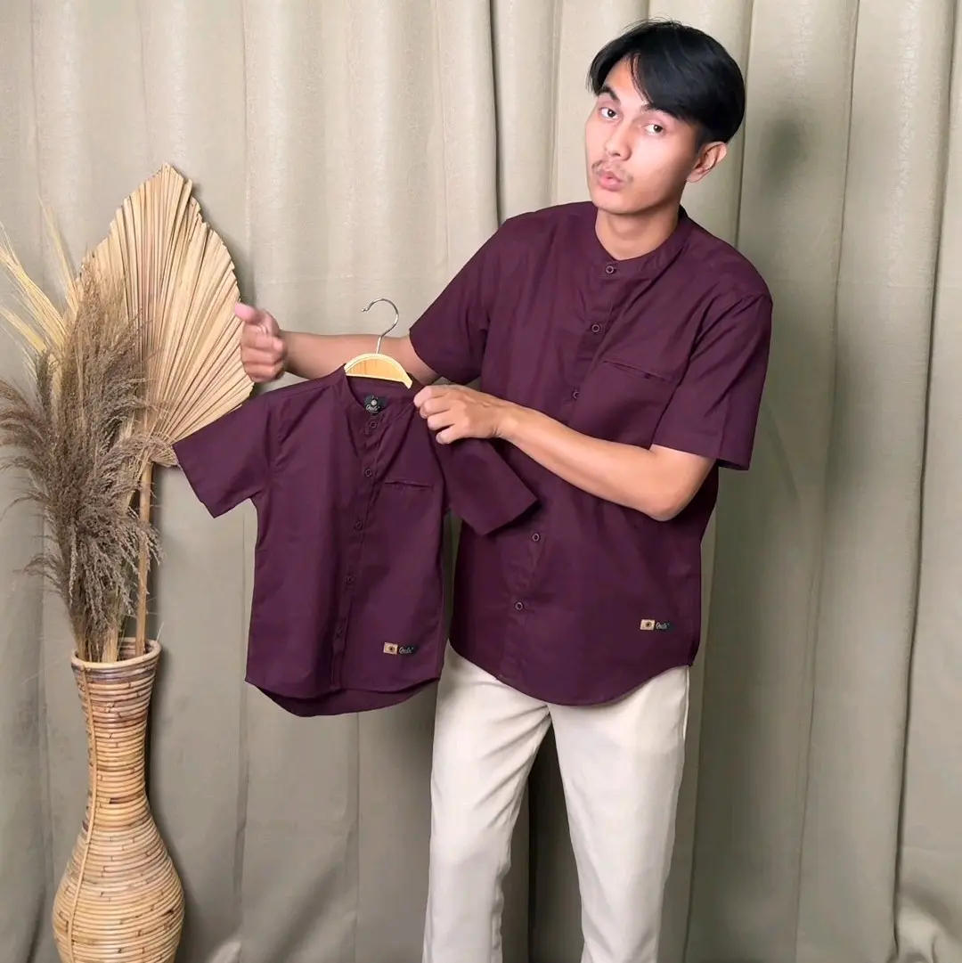 Qurlu - Kemeja Koko Dewasa/Anak warna BURGUNDY