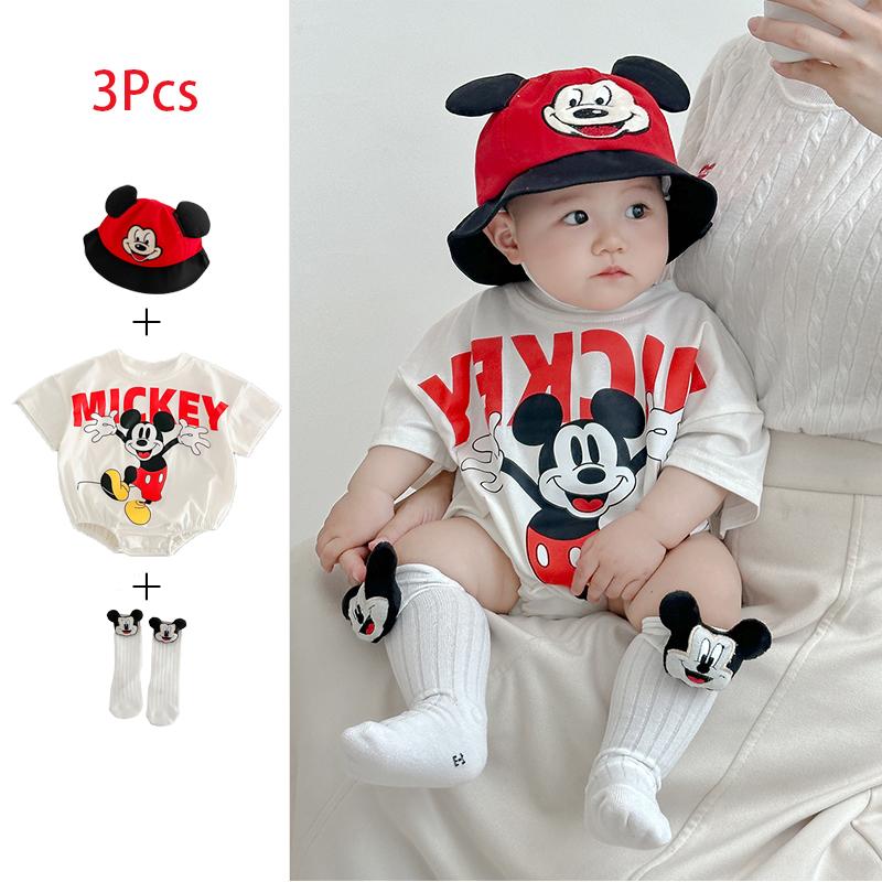 Quần Áo Trẻ Sơ Sinh Áo Jumpsuit Quần, Bộ 3 Chiếc, Thiết Kế Chuột Dễ Thương, Dành Cho Bé Trai Trẻ Sơ Sinh 0-24 Tháng, Quần Áo Hoạt Hình, Áo Liền Quần