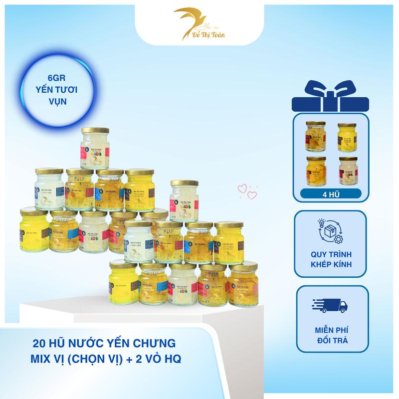 [TTMS- KHO DTT] Tổng 24 hũ nước yến chưng sẵn (6gr yến t.ươi vụn/ hũ70ml) chọn vị- Yến sào Đỗ Thị Toán