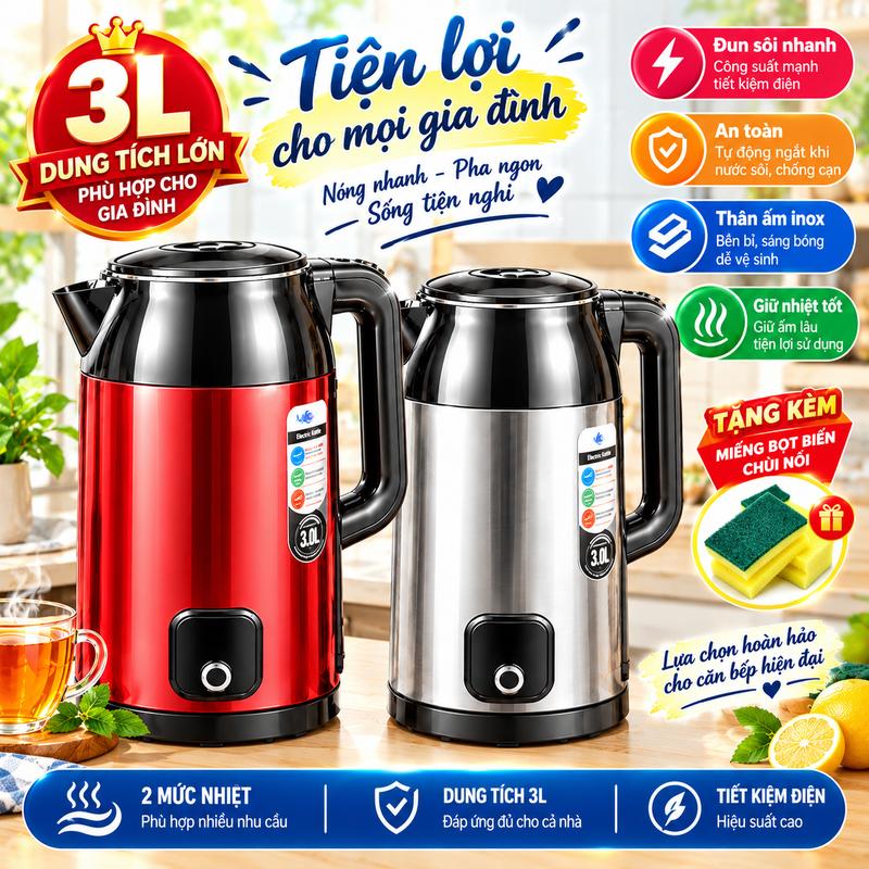 Ấm Siêu Tốc, Bình Siêu Tốc Srapp ST-300 Công Suất Lớn 1300W, Ấm Nước Dung Tích 3L Phù Hợp Cho Mọi Gia Đình Việt